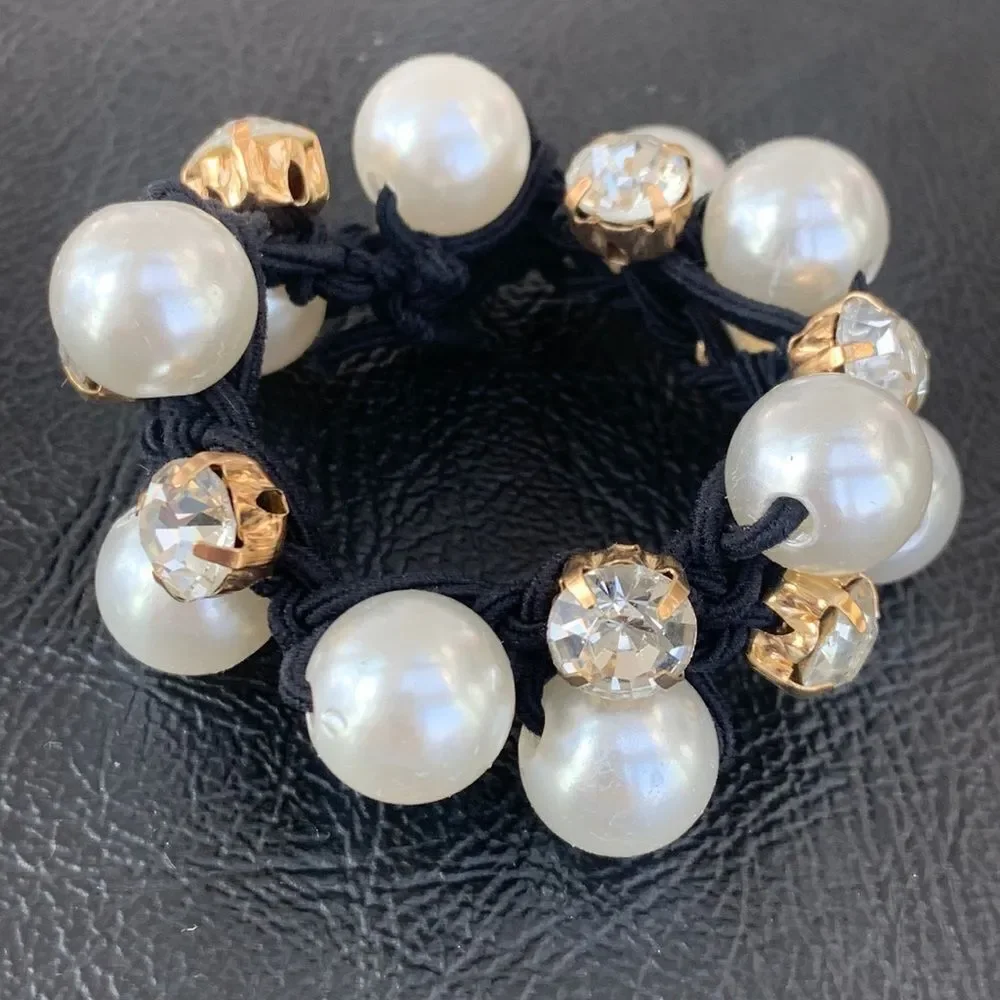 Set of 3 Pearl and Crystal Hair Ties Elastic Band Scrunchies